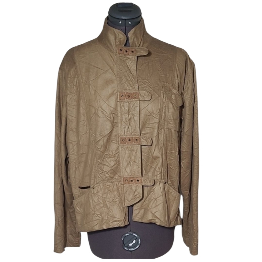 Animale Tan Faux Suede Jacket Military Luxury